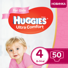 Подгузники Huggies ULTRA COMFORT Jumbo 4 (8-14кг) для девочек 50шт