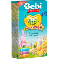 Каша Bebi Junior молочная 4 злака с персиком 200г (с 12мес) 