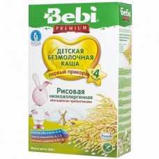 Каша Bebi Premium безмолочная Рисовая низкоалергенная с пребиотиками 200г (с 4мес)