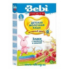 Каша Bebi Premium молочная Злаки с малиной и вишней 200г (с 6мес)  